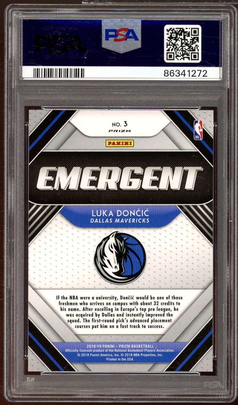 Luka Doncic Rookie Card 2018-19 Panini Prizm Emergent Silver #3 PSA 10 Image 2