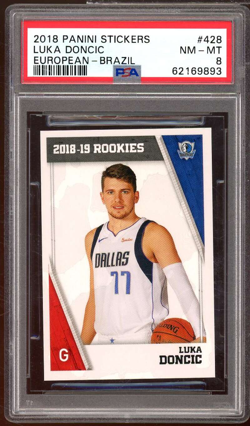 Luka Doncic Rookie Card 2018-19 Panini Stickers European Brazil #428 PSA 8 Image 1