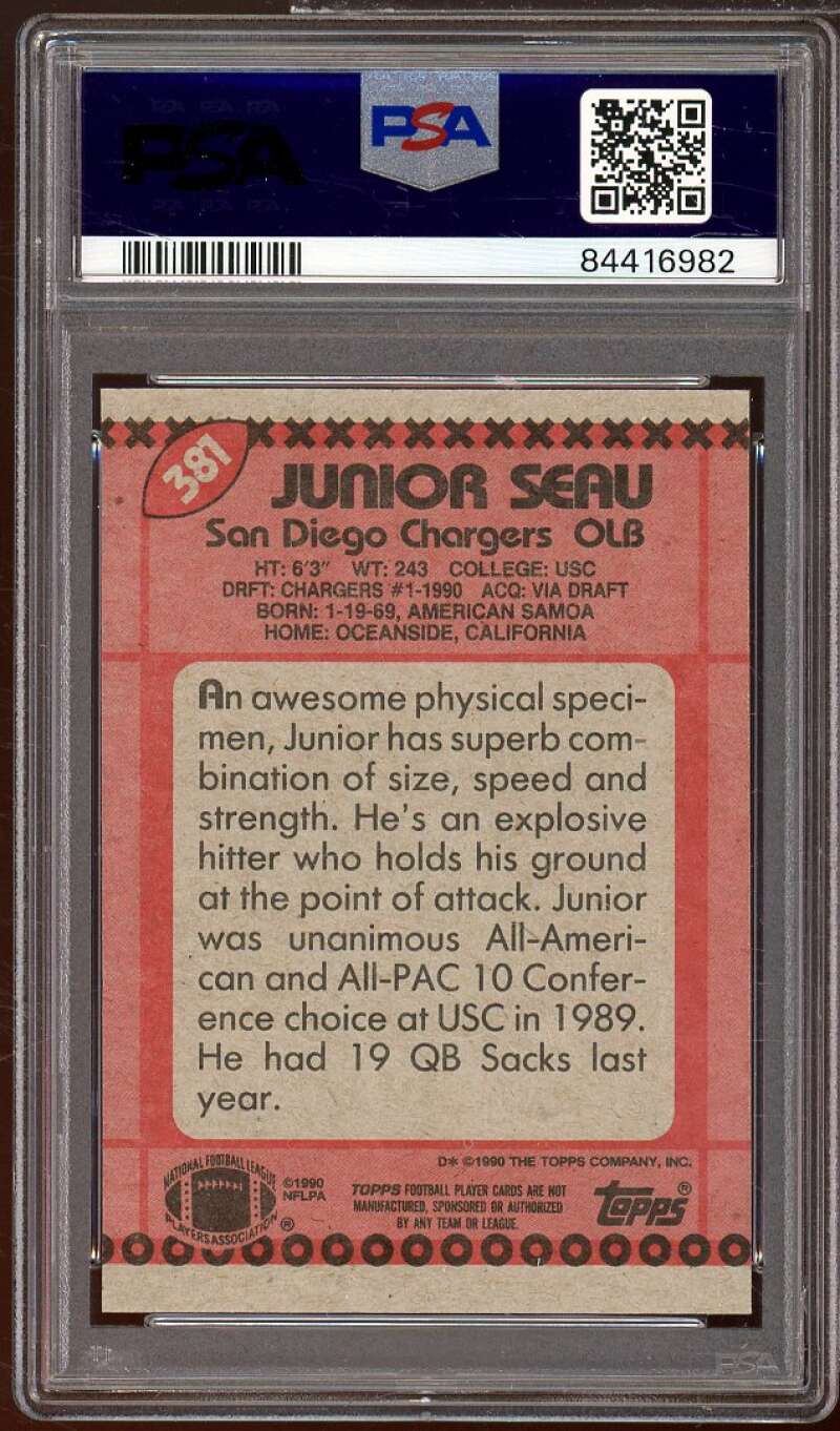 Junior Seau Rookie Card 1990 Topps #381 PSA 9 Image 2