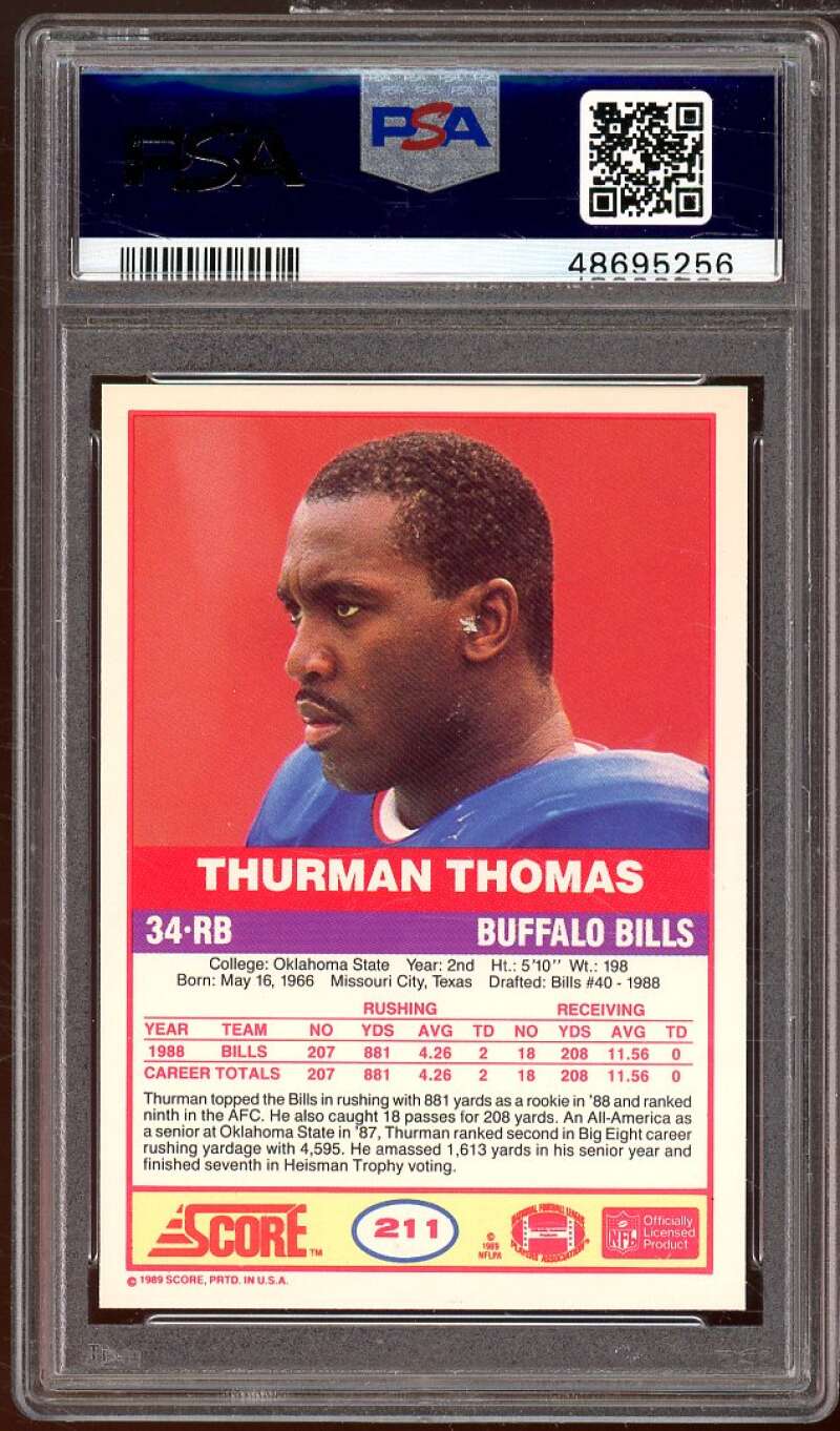 Thurman Thomas Rookie Card 1989 Score #211 PSA 10 Image 2