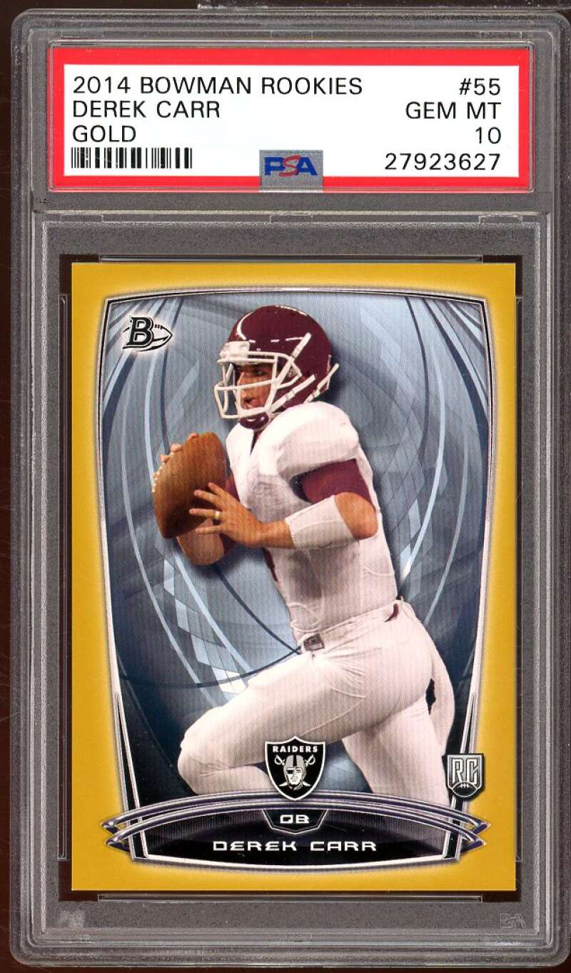 Derek Carr Rookie Card 2014 Bowman Rookies Gold #55 PSA 10 Image 1