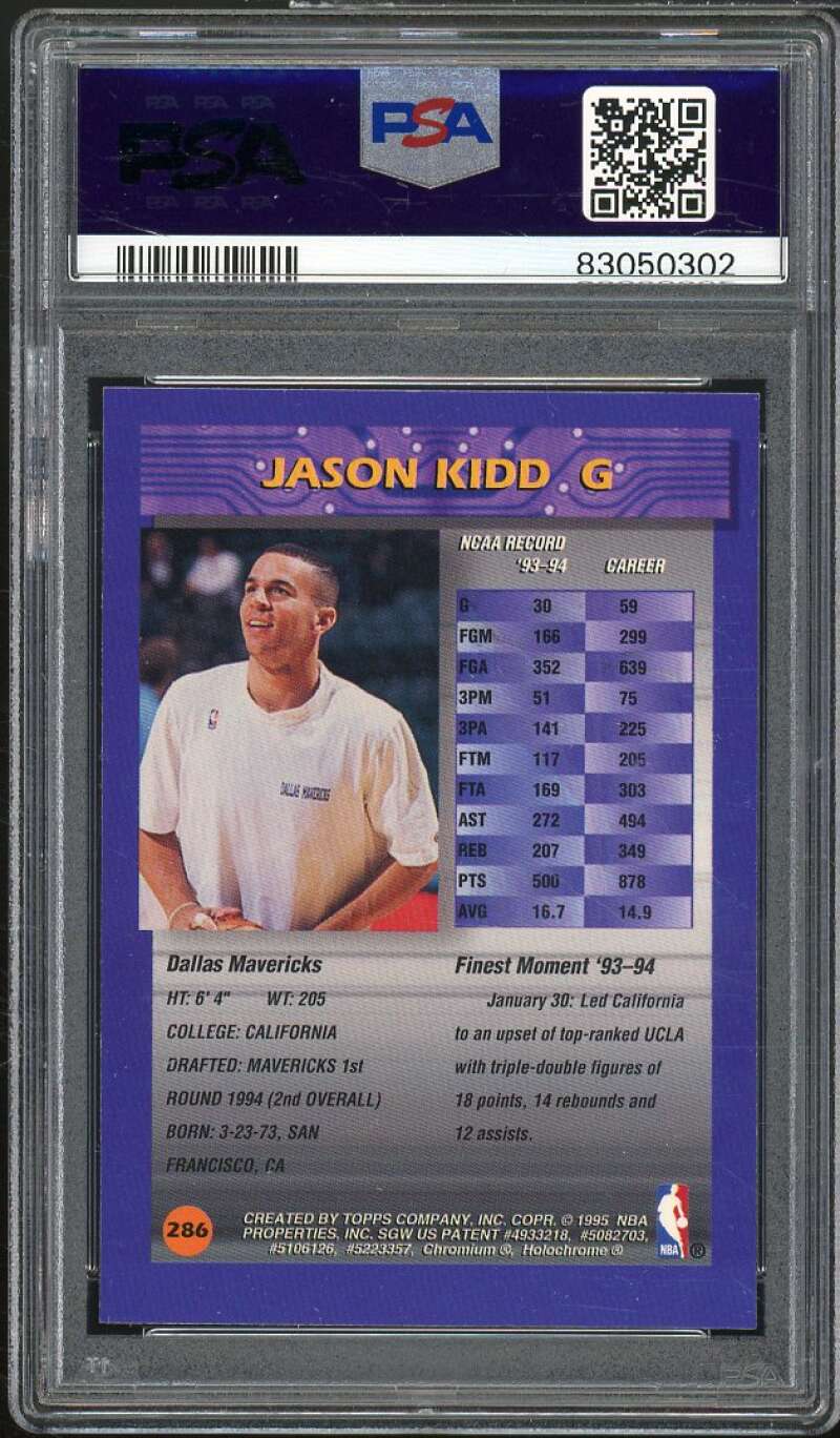 Jason Kidd Rookie Card 1994-95 Finest #286 PSA 9 Image 2