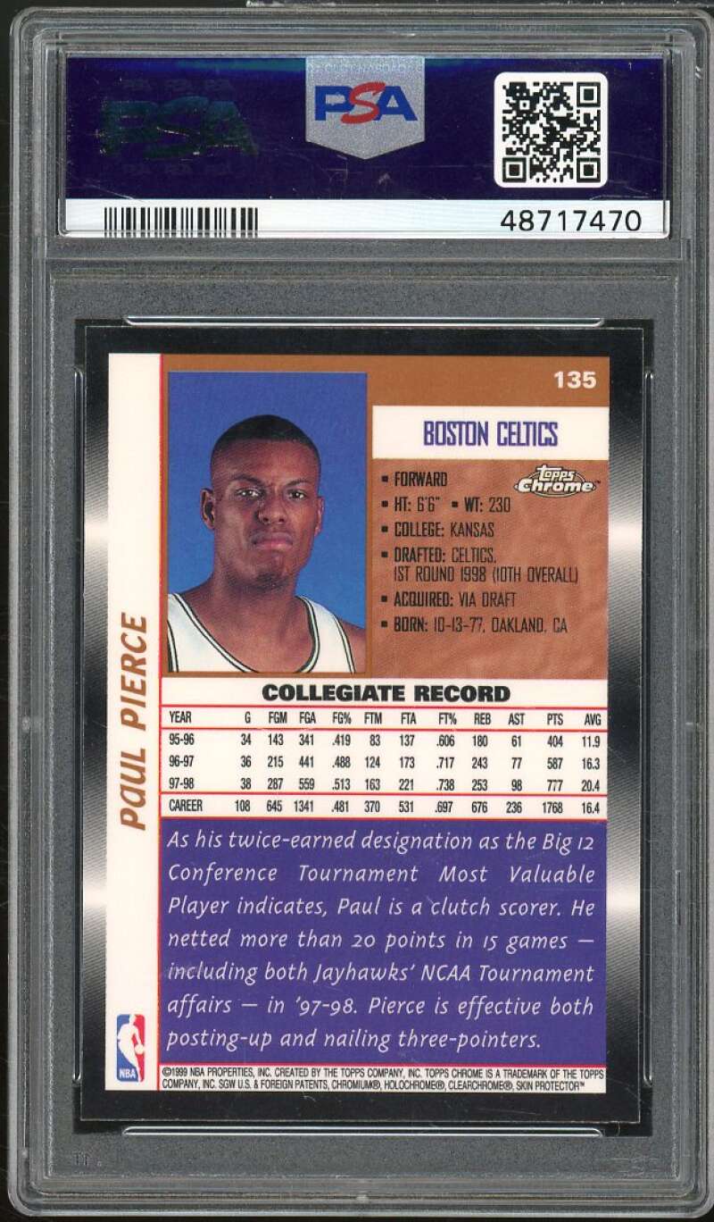 Paul Pierce Rookie Card 1998-99 Topps Chrome #135 PSA 9 Image 2