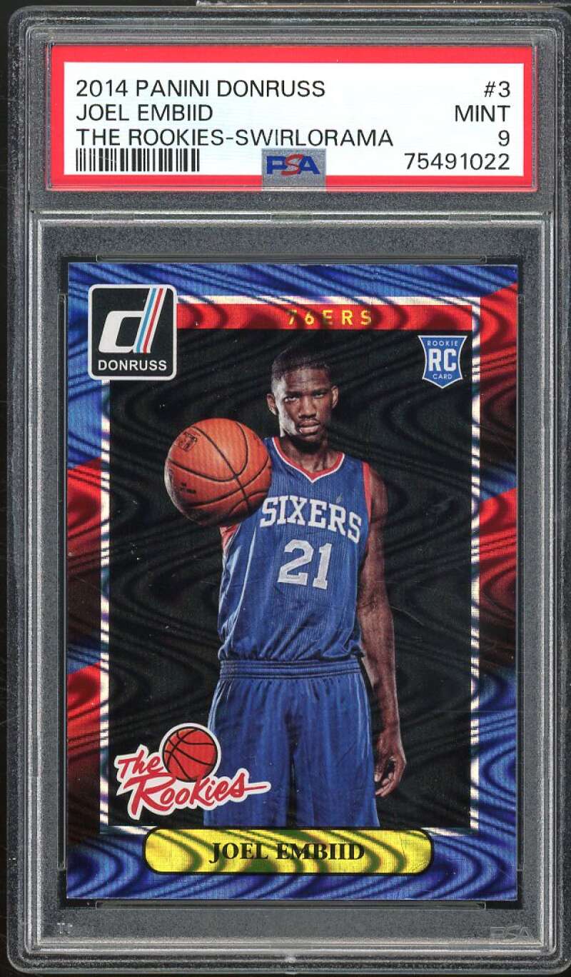 Joel Embiid Rookie Card 2014-15 Donruss The Rookies Swirlorama #3 PSA 9 Image 1