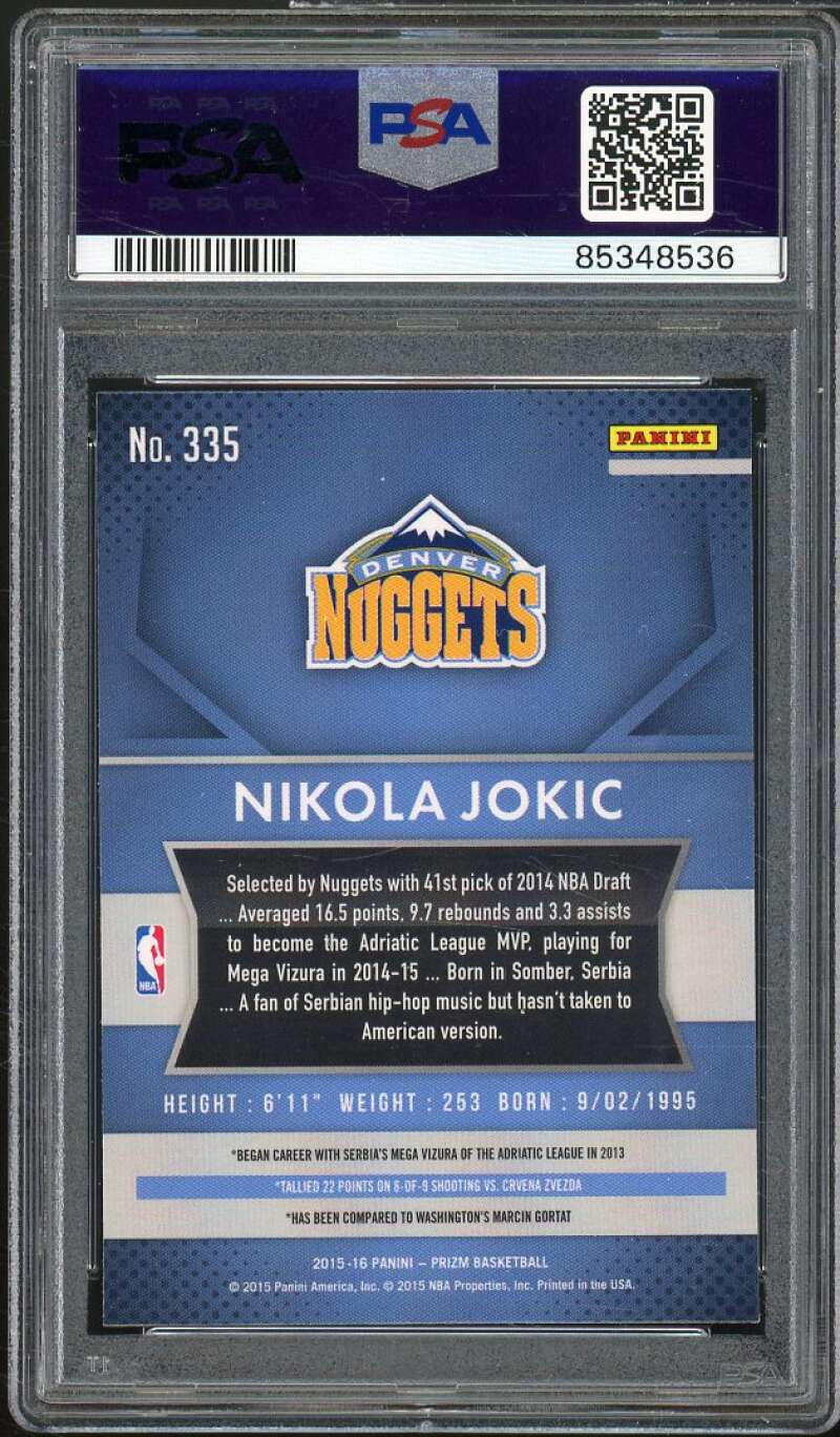 Nikola Jokic Rookie Card 2015-16 Panini Prizm #335 PSA 9 Image 2