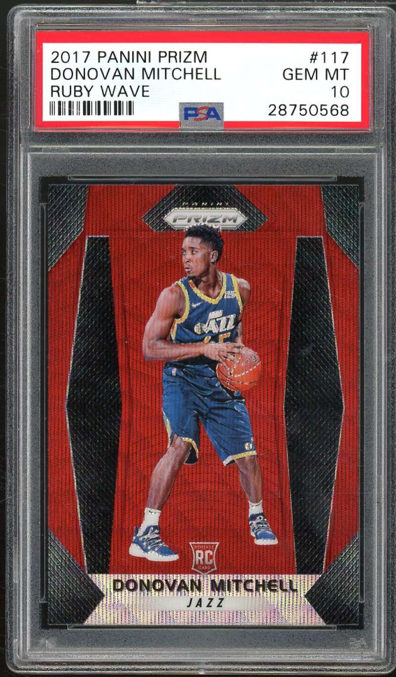 Donovan Mitchell Rookie Card 2017-18 Panini Prizm Ruby Wave #117 PSA 10 Image 1