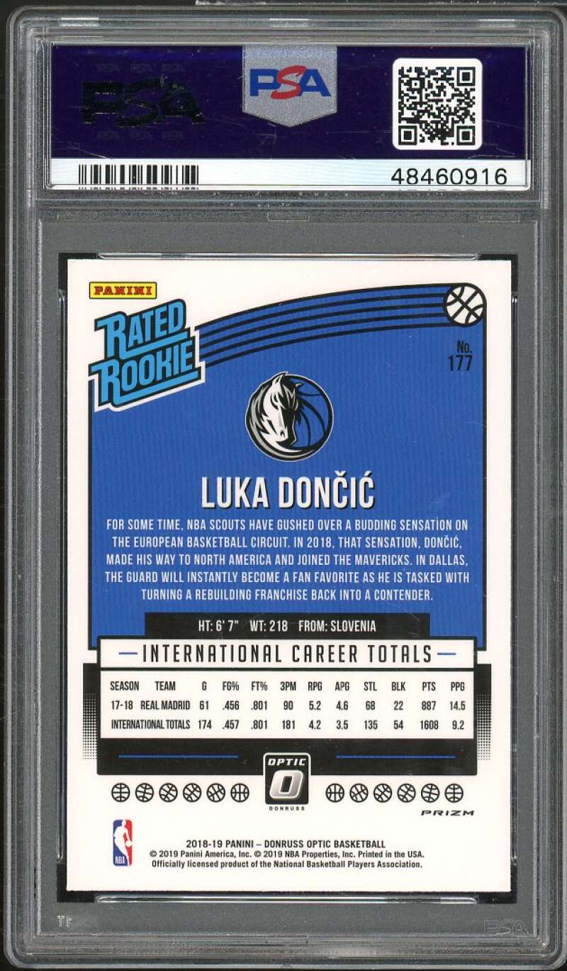 Luka Doncic Rookie Card 2018-19 Donruss Optic Hyper Pink #177 PSA 9 Image 2