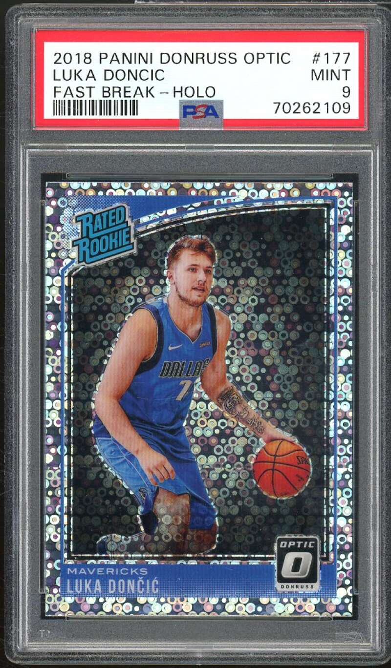 Luka Doncic Rookie Card 2018-19 Panini Donruss Optic Fast Break Holo #177 PSA 9 Image 1