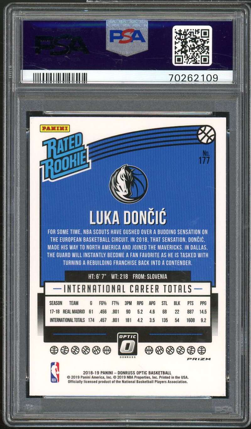 Luka Doncic Rookie Card 2018-19 Panini Donruss Optic Fast Break Holo #177 PSA 9 Image 2