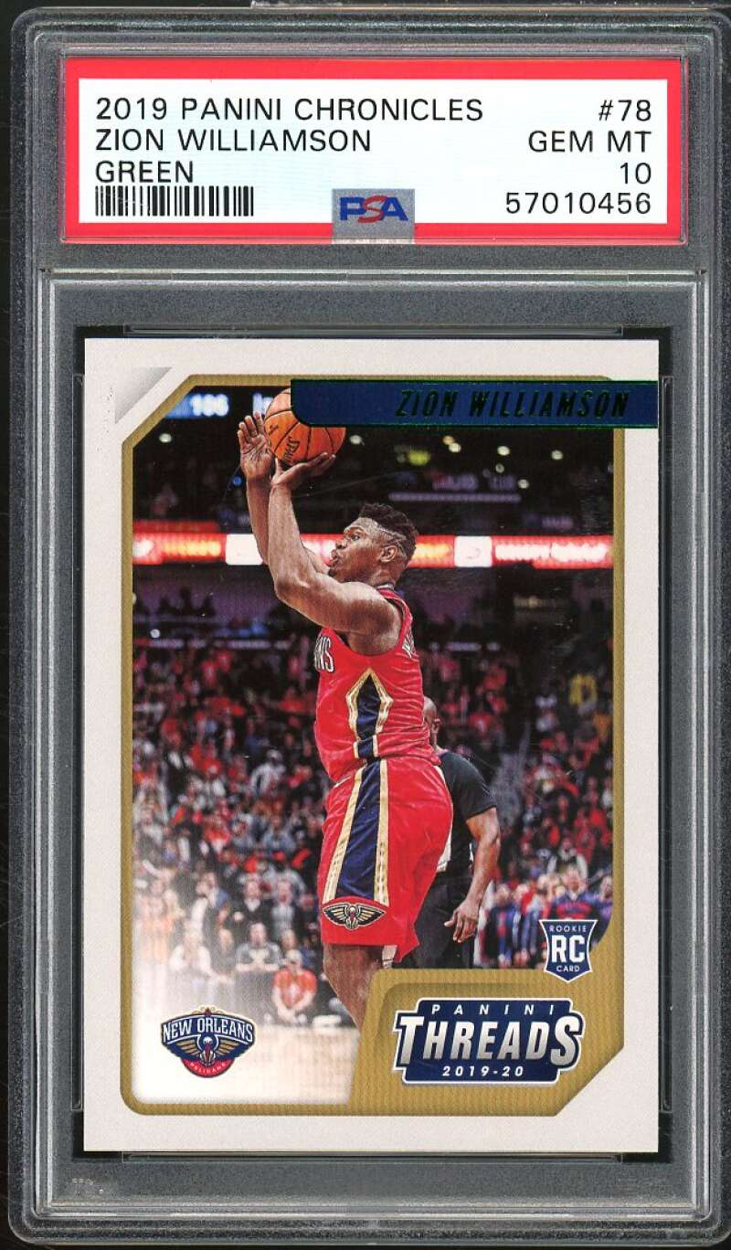 Zion Williamson Rookie Card 2019-20 Panini Chronicles Green #78 PSA 10 Image 1