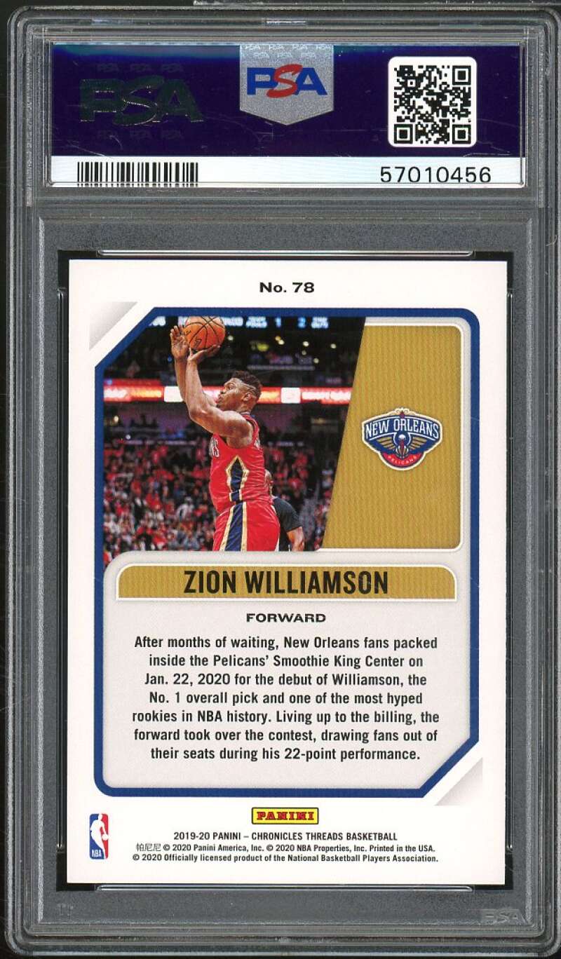 Zion Williamson Rookie Card 2019-20 Panini Chronicles Green #78 PSA 10 Image 2