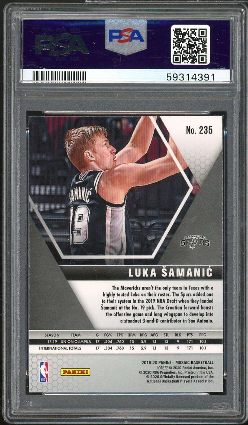 Luka Samanic Rookie Card 2019-20 Panini Mosaic #235 PSA 9 Image 2