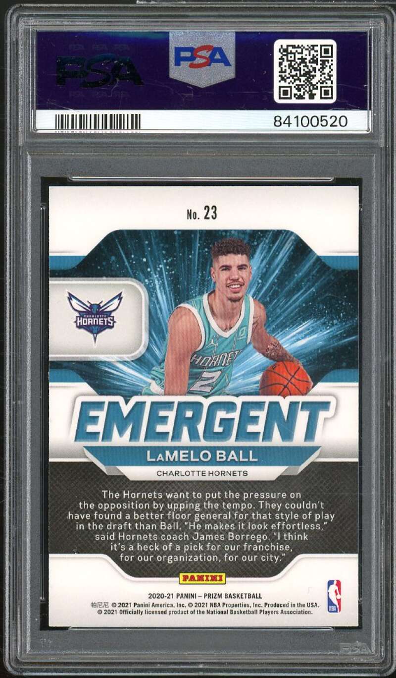 LaMelo Ball Rookie Card 2020-21 Panini Prizm Emergent #23 PSA 10 Image 2