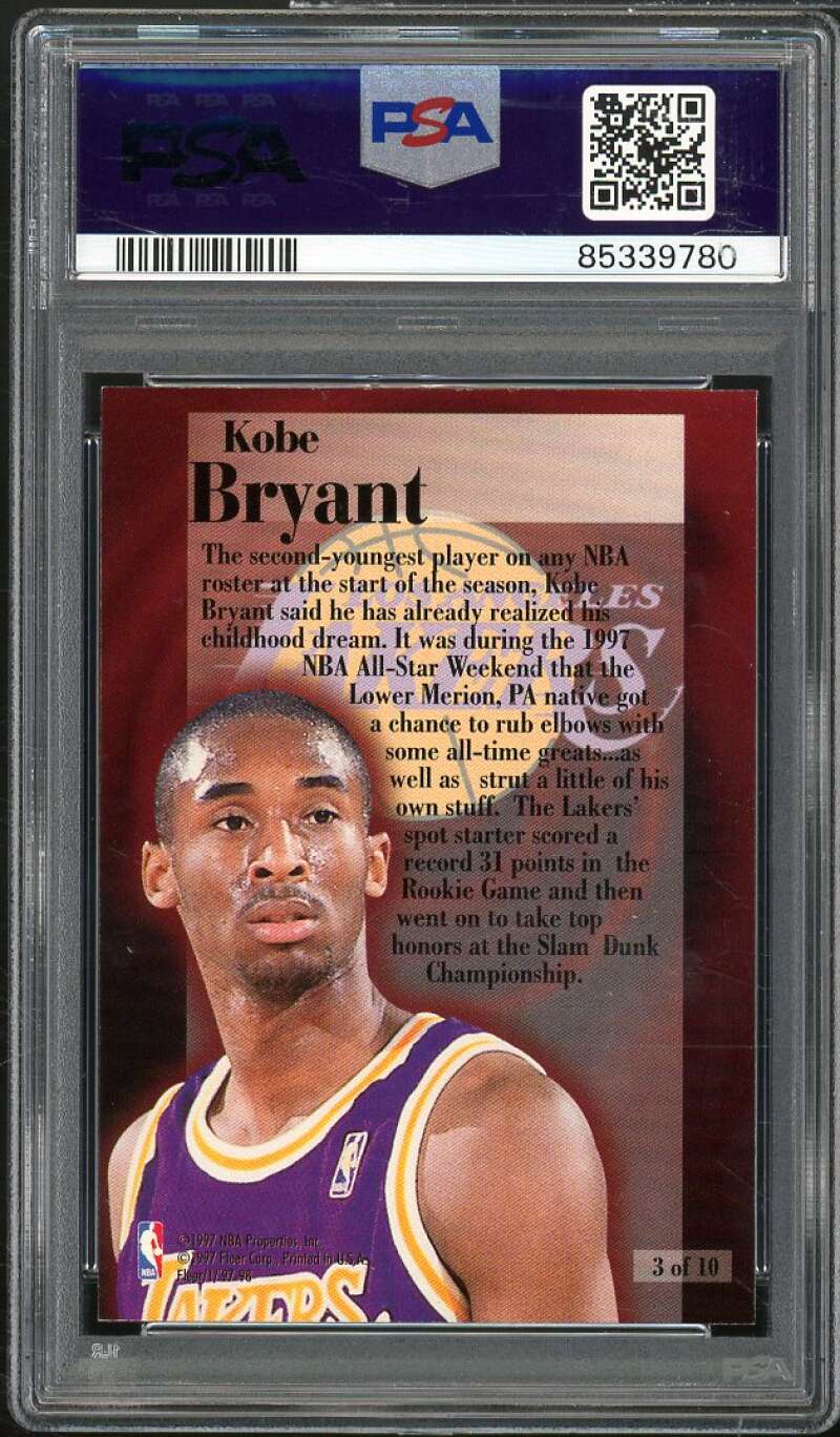 Kobe Bryant Card 1997-98 Fleer Rookie Rewind #3 PSA 8 Image 2