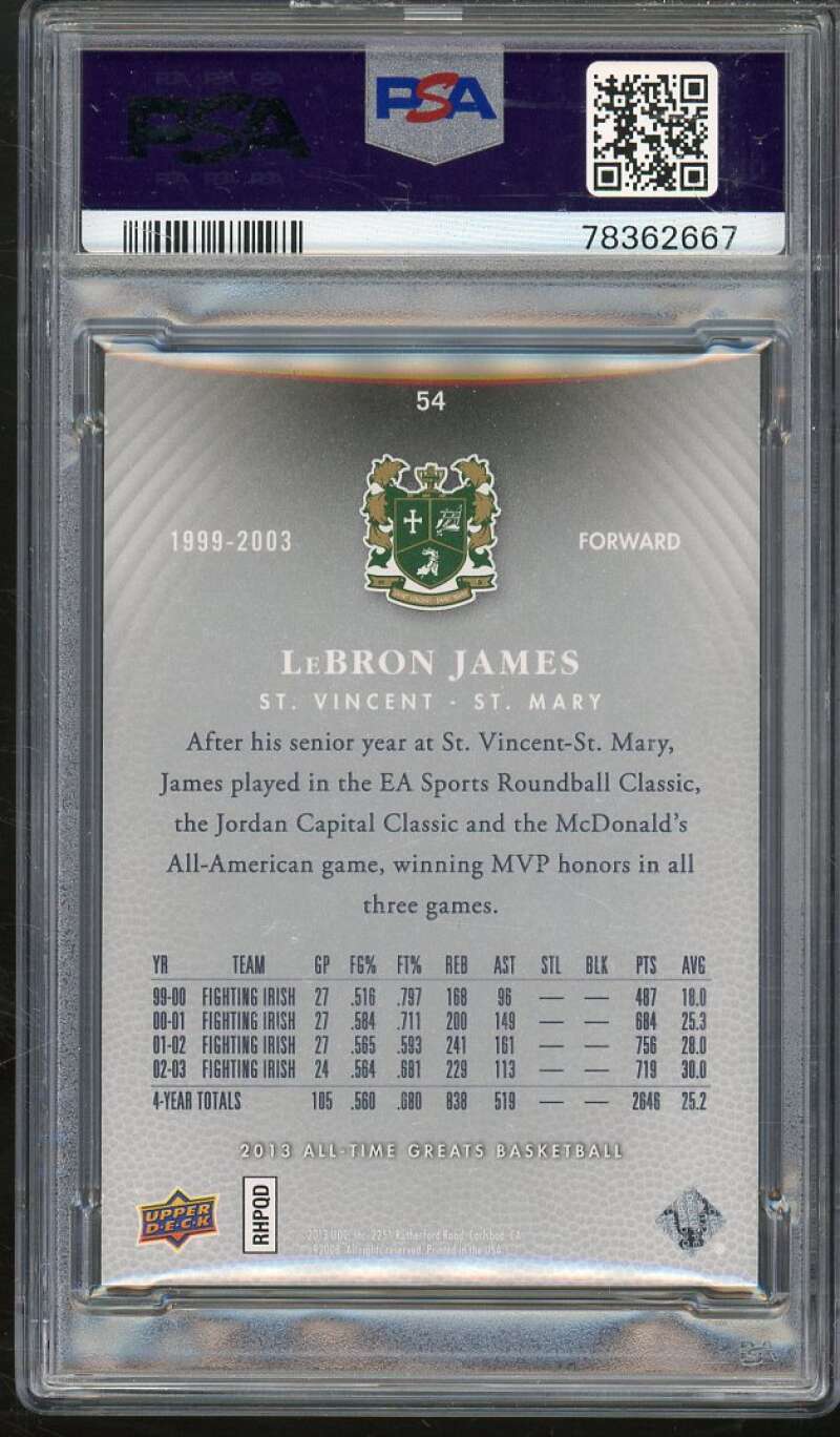 LeBron James Card 2013-14 Upper Deck All Time Greats #54 PSA 9 Image 2