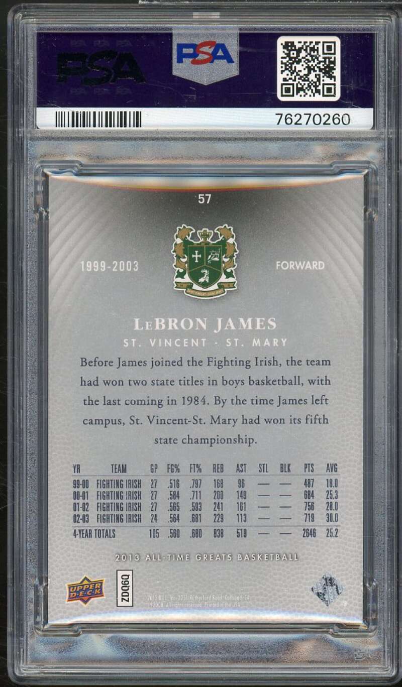 LeBron James Card 2013-14 Upper Deck All Time Greats #57 PSA 8 Image 2