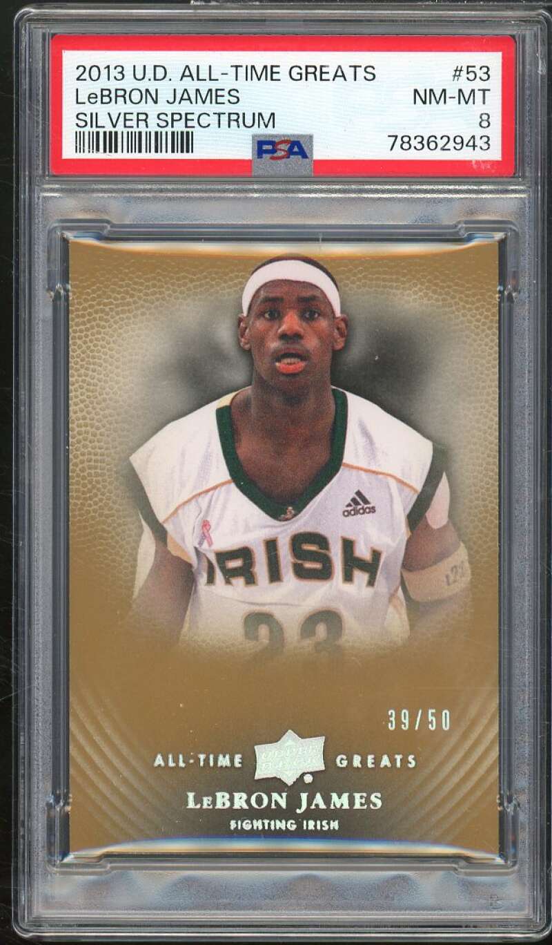 LeBron James Card 2013-14 Upper Deck All Time Greats Silver Spectrum #53 PSA 8 Image 1