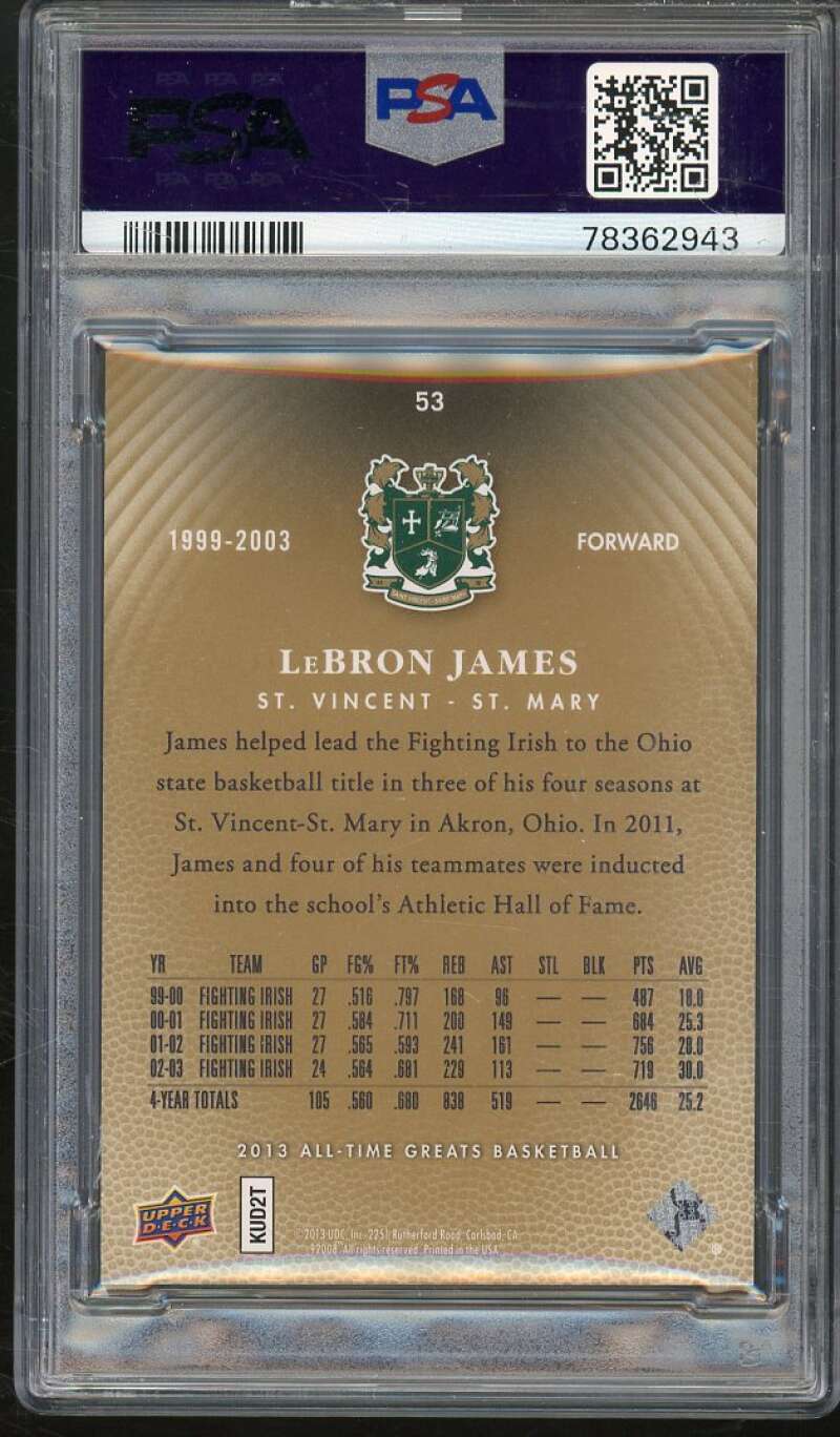 LeBron James Card 2013-14 Upper Deck All Time Greats Silver Spectrum #53 PSA 8 Image 2