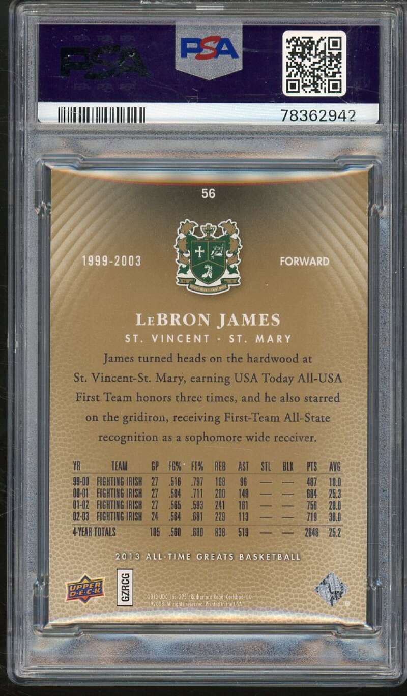 LeBron James Card 2013-14 Upper Deck All Time Greats Silver Spectrum #56 PSA 8 Image 2