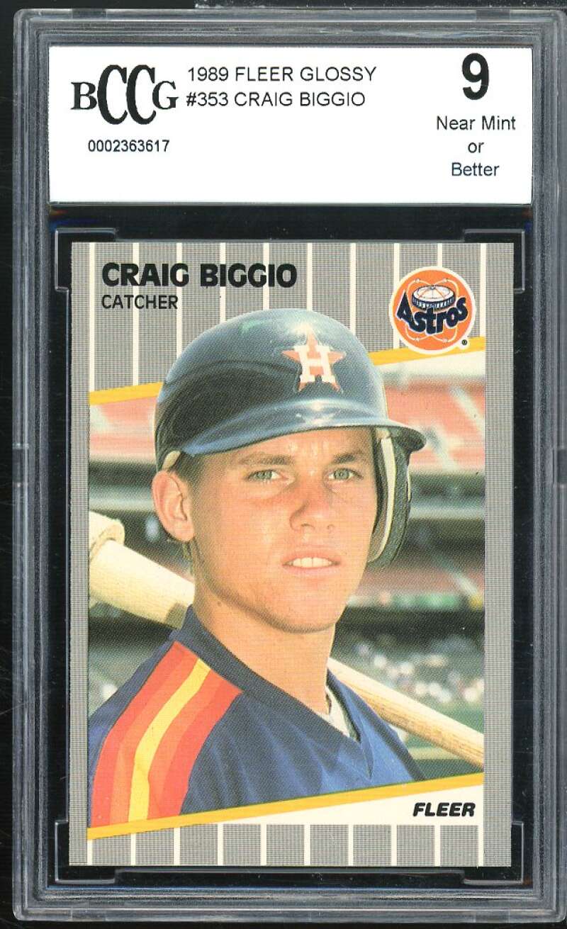 Craig Biggio Rookie Card 1989 Fleer Glossy #353 BGS BCCG 9 Image 1