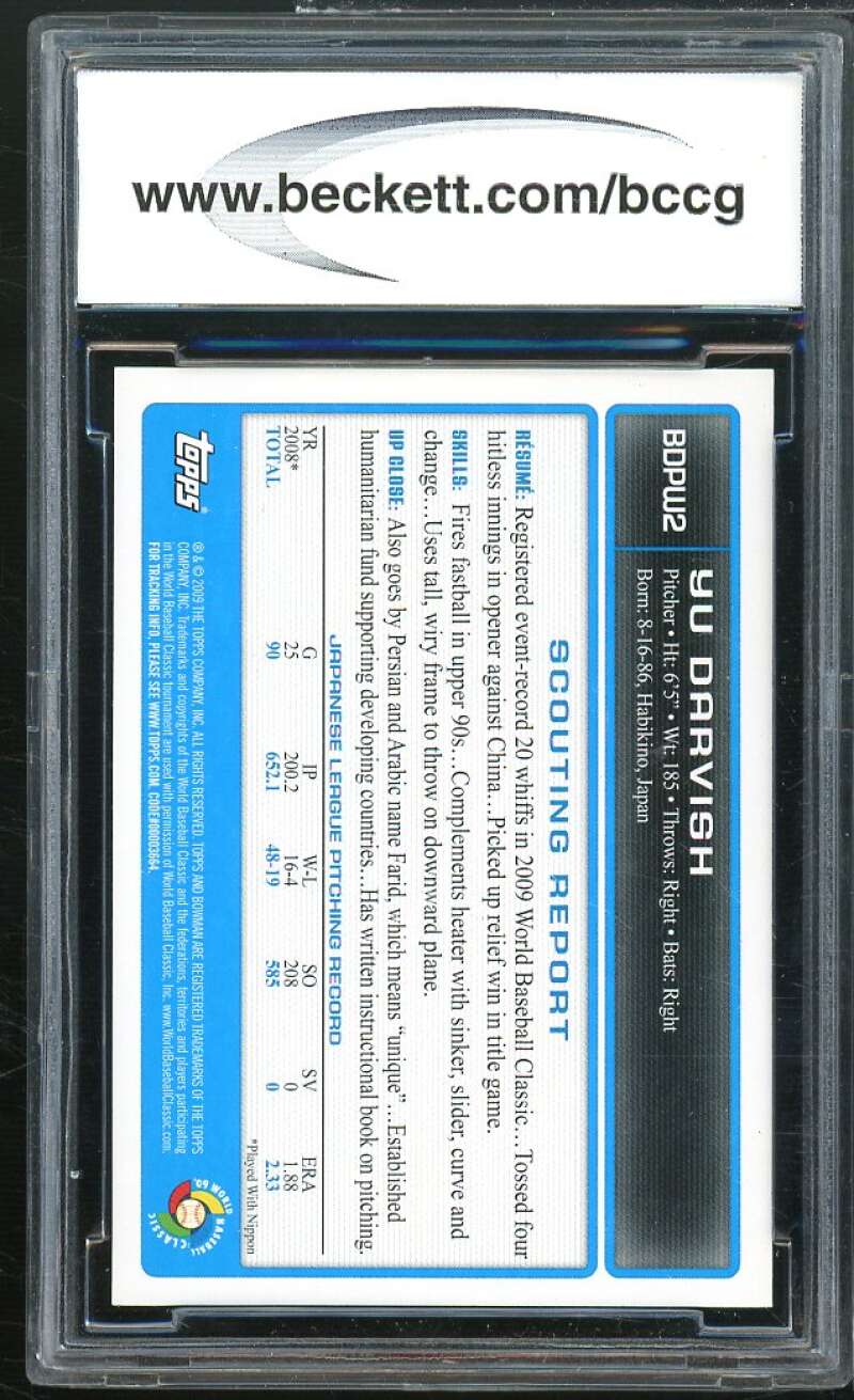 Yu Darvish Rookie Card 2009 Bowman Draft WBC Prospects #BDPW2 BGS BCCG 9 Image 2