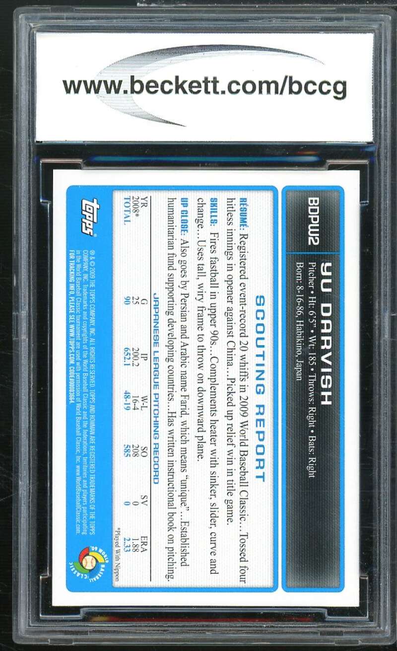 Yu Darvish Rookie Card 2009 Bowman Draft WBC Prospects #BDPW2 BGS BCCG 10 Image 2