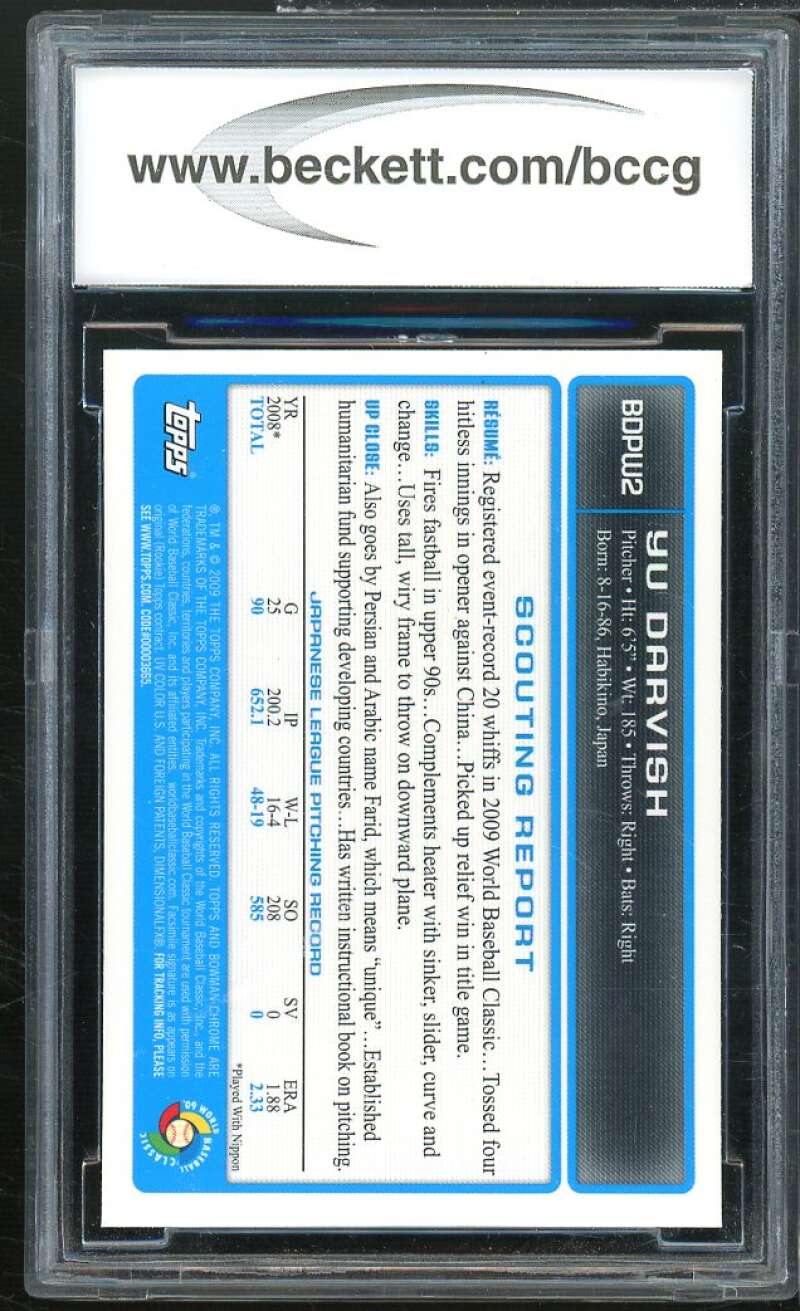 Yu Darvish Rookie Card 2009 Bowman Chrome Draft WBC Prospects #BDPW2 BGS BCCG 10 Image 2