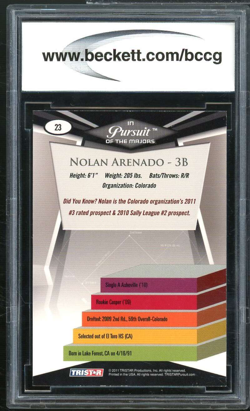 Nolan Arenado Rookie Card 2011 TriStar Pursuit #23 BGS BCCG 10 Image 2