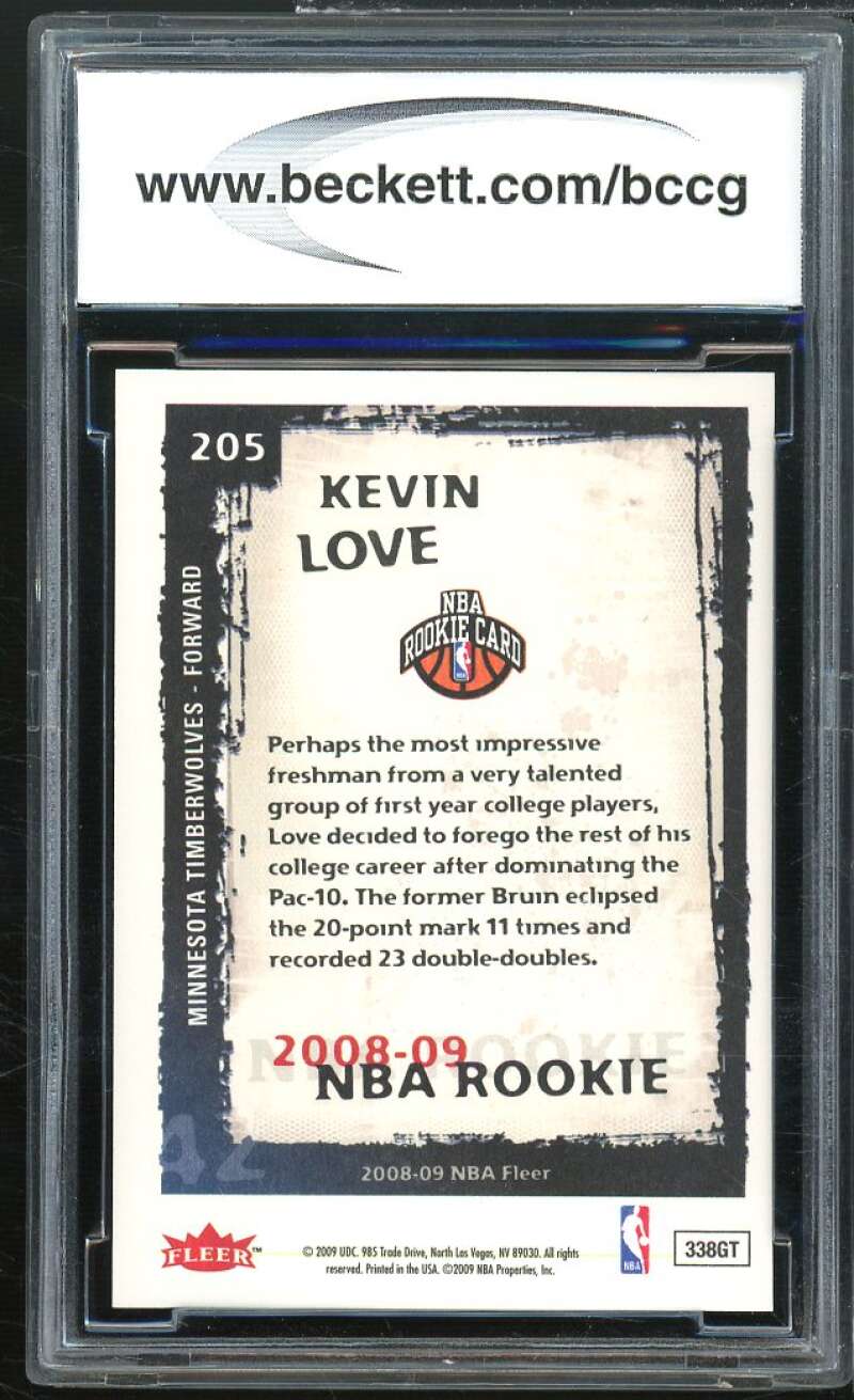 Kevin Love Rookie Card 2008-09 Fleer #205 BGS BCCG 10 Image 2