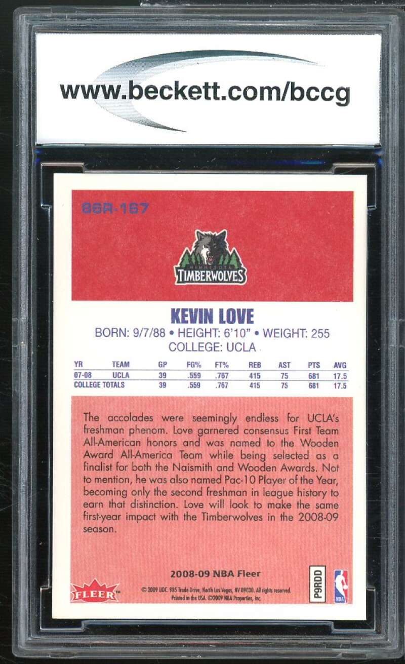 Kevin Love Rookie Card 2008-09 Fleer 1986-87 Rookies #86R167 BGS BCCG 10 Image 2