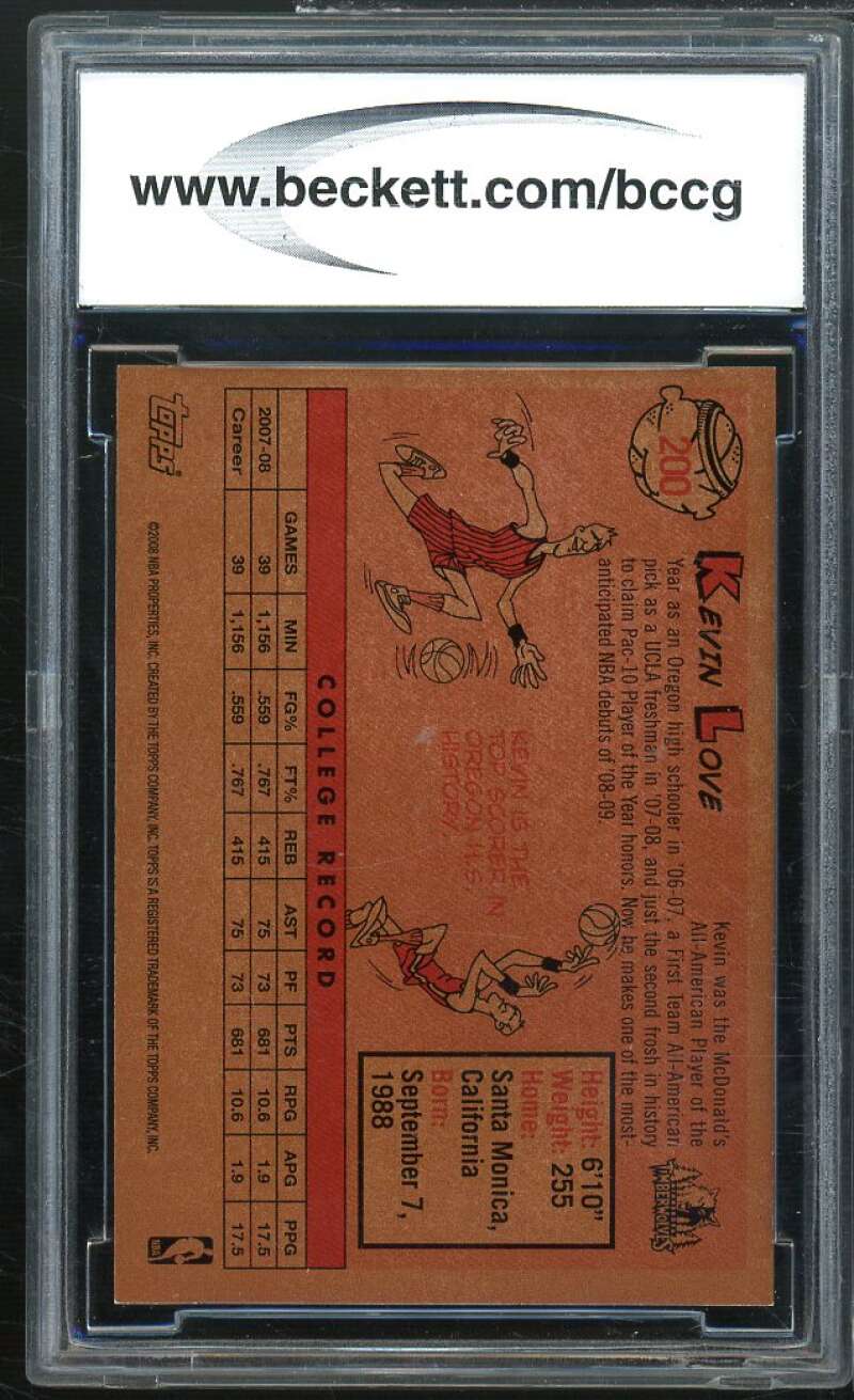 Kevin Love Rookie Card 2008-09 Topps 1958-59 Variations #200 BGS BCCG 10 Image 2