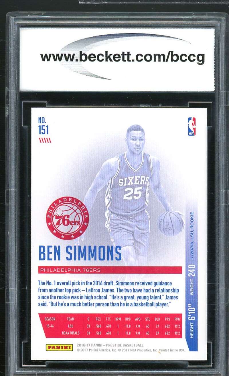 Ben Simmons Rookie Card 2016-17 Prestige #151 BGS BCCG 10 Image 2