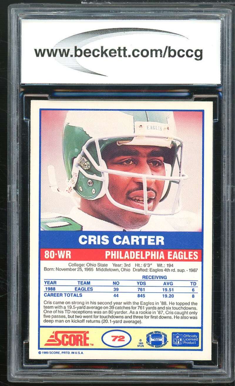 Cris Carter Rookie Card 1989 Score #72 BGS BCCG 10 Image 2