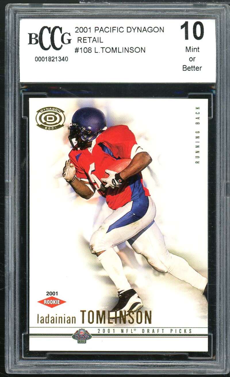 LaDainian Tomlinson Rookie Card 2001 Pacific Dynagon Retail #108 BGS BCCG 10 Image 1