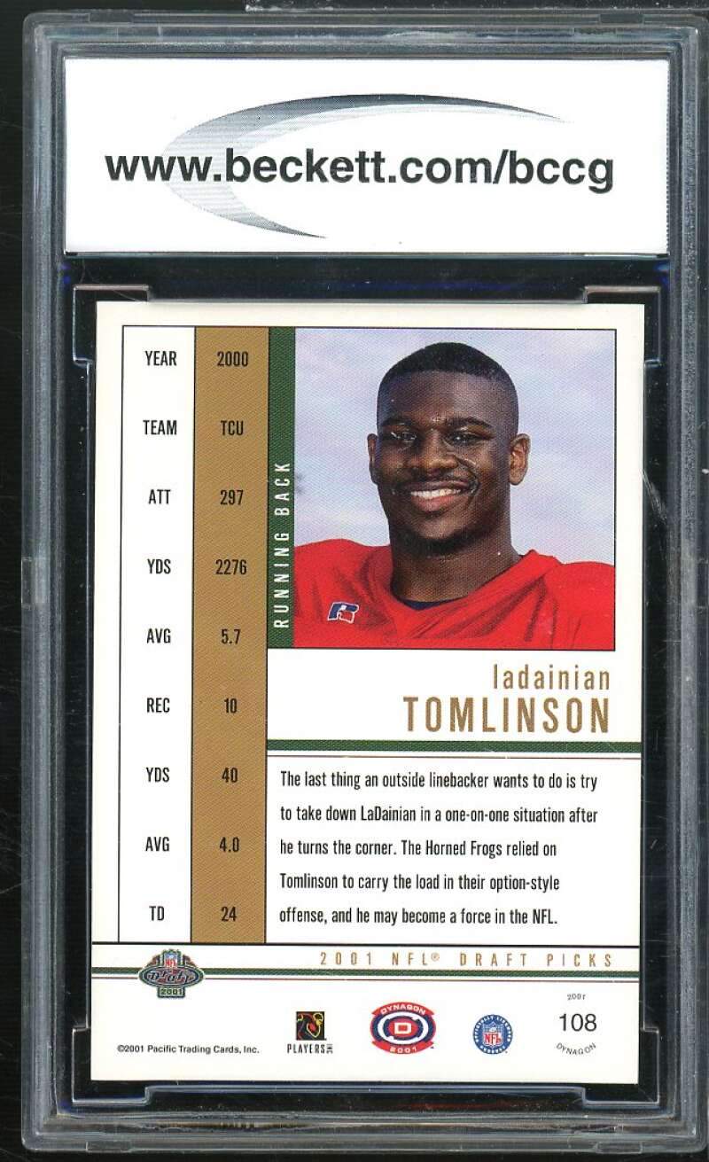 LaDainian Tomlinson Rookie Card 2001 Pacific Dynagon Retail #108 BGS BCCG 10 Image 2