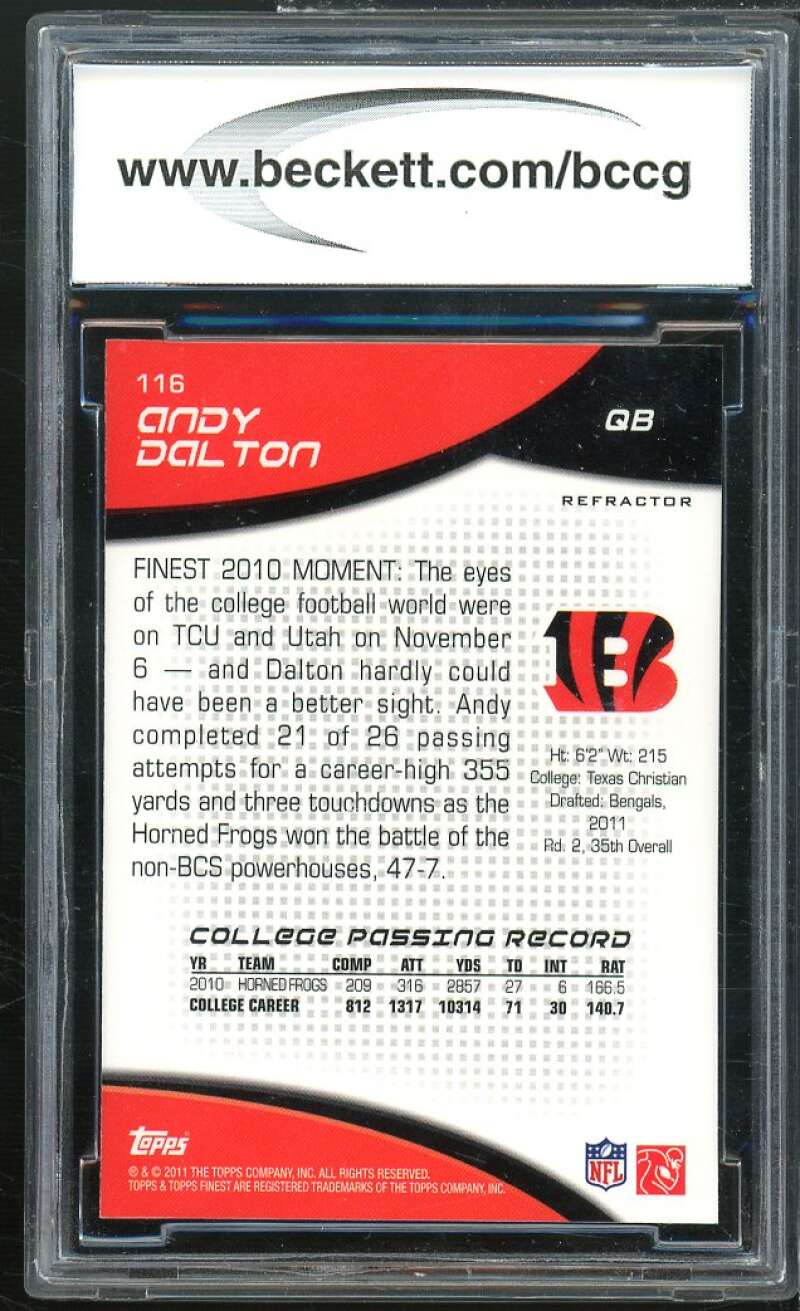 Andy Dalton Rookie Card 2011 Finest Refractors #116 BGS BCCG 10 Image 2