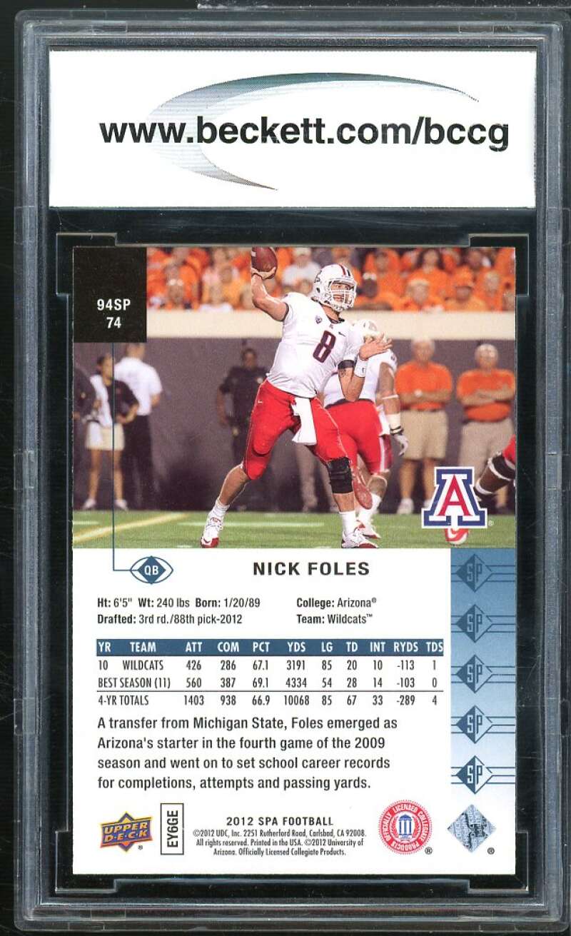 Nick Foles Rookie Card 2012 SP Authentic 1994 SP #94sp74 BGS BCCG 10 Image 2