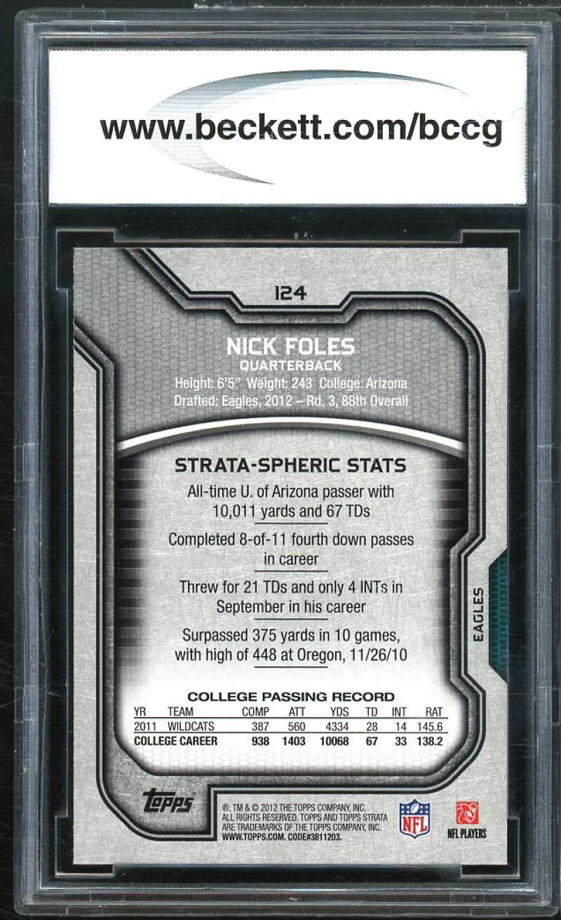 Nick Foles Rookie Card 2012 Topps Strata #124 BGS BCCG 10 Image 2