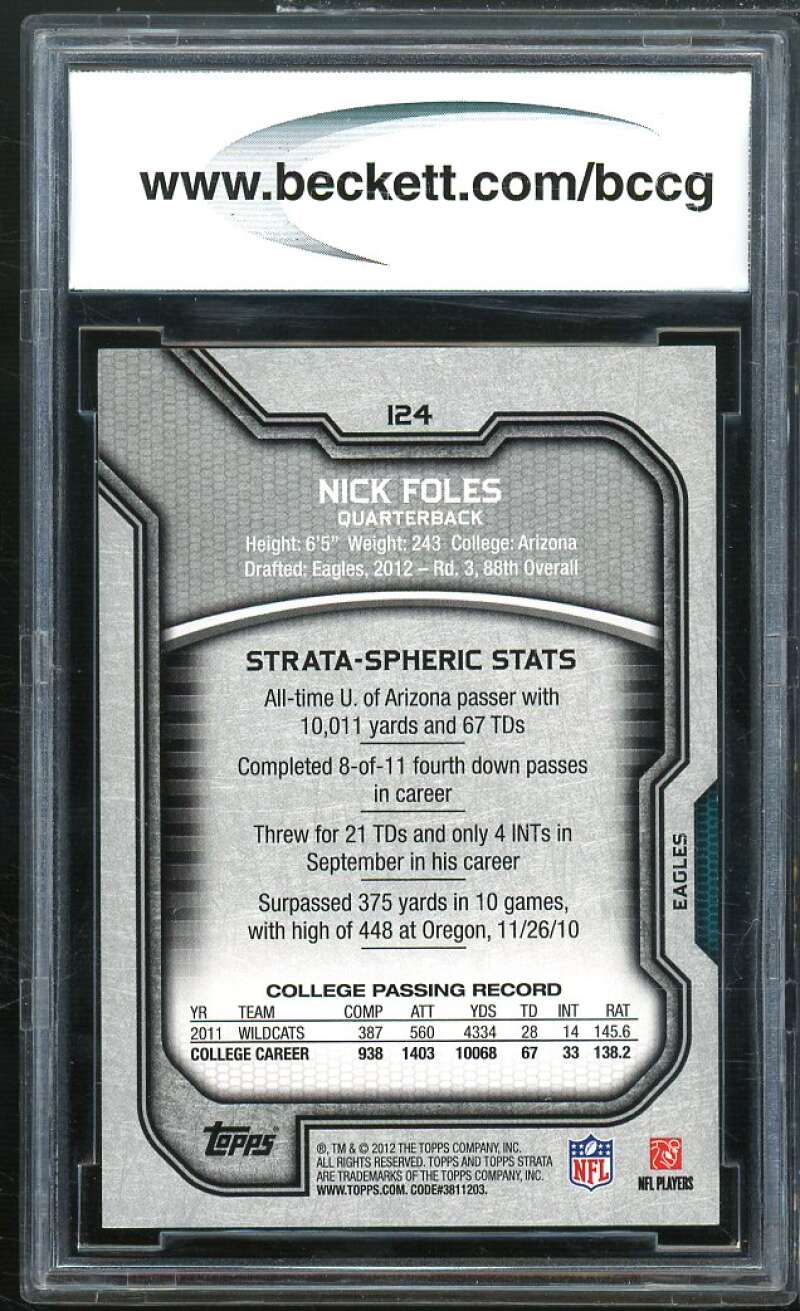 Nick Foles Rookie Card 2012 Topps Strata Retail #124 BGS BCCG 10 Image 2