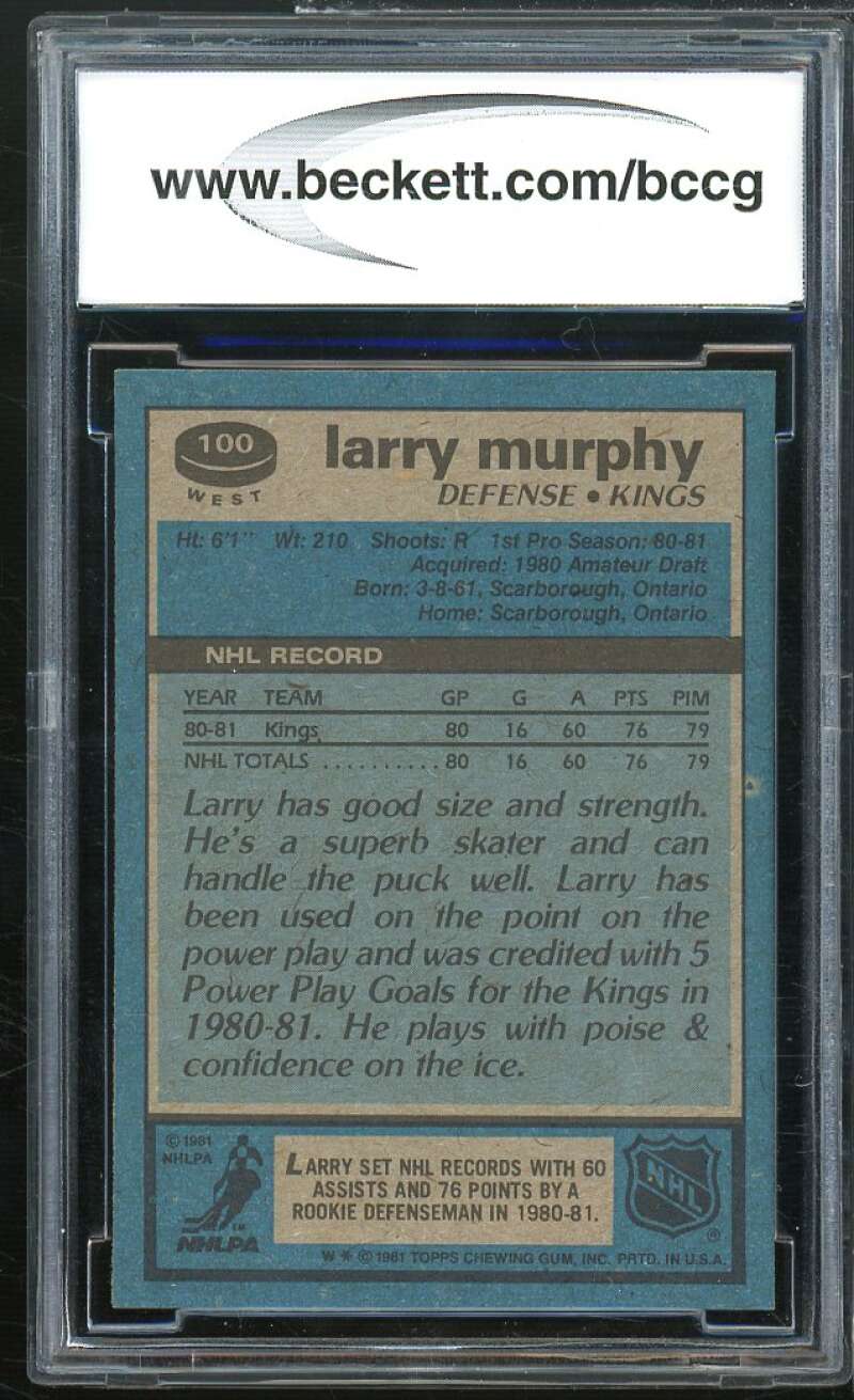 Larry Murphy Rookie Card 1981-82 Topps #W100 BGS BCCG 9 Image 2