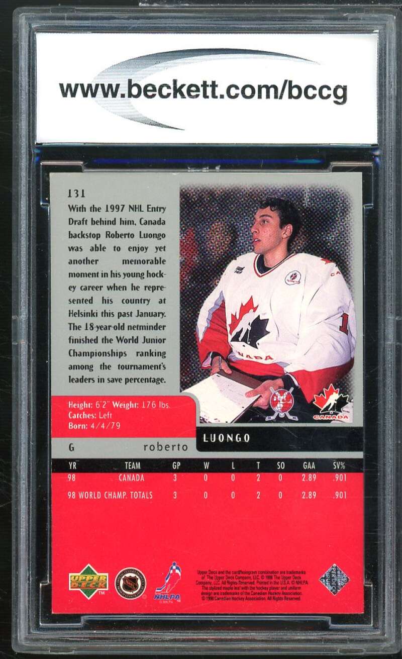 Roberto Luongo Rookie Card 1997-98 Upper Deck Black Diamond #131 BGS BCCG 9 Image 2