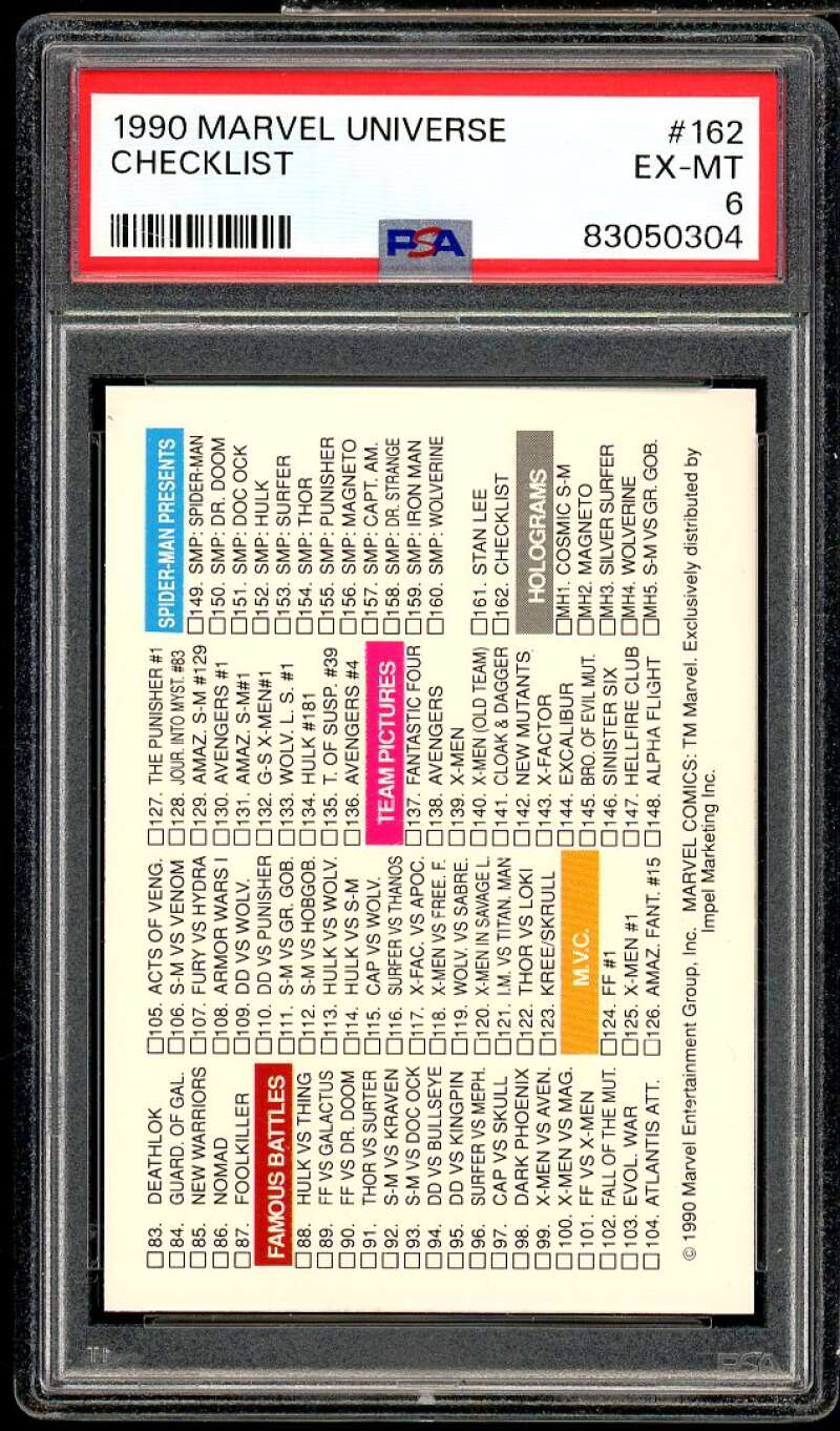 Checklist Card 1990 Marvel Universe #162 PSA 6 Image 1