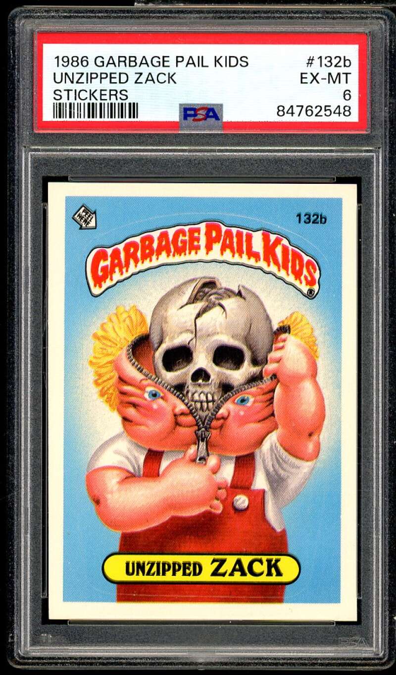 Unzipped Zack Stickers Card 1986 Garbage Pail Kids #123b PSA 6 Image 1