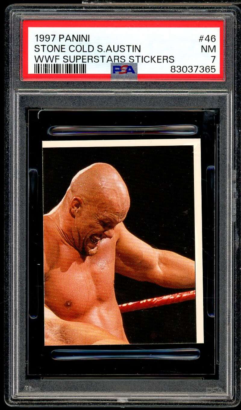 Stone Cold Steve Austin Card 1997 Panini WWF Superstars Stickers #46 PSA 7 Image 1