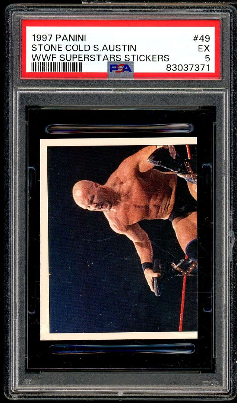 Stone Cold Steve Austin Card 1997 Panini WWF Superstars Stickers #49 PSA 5 Image 1