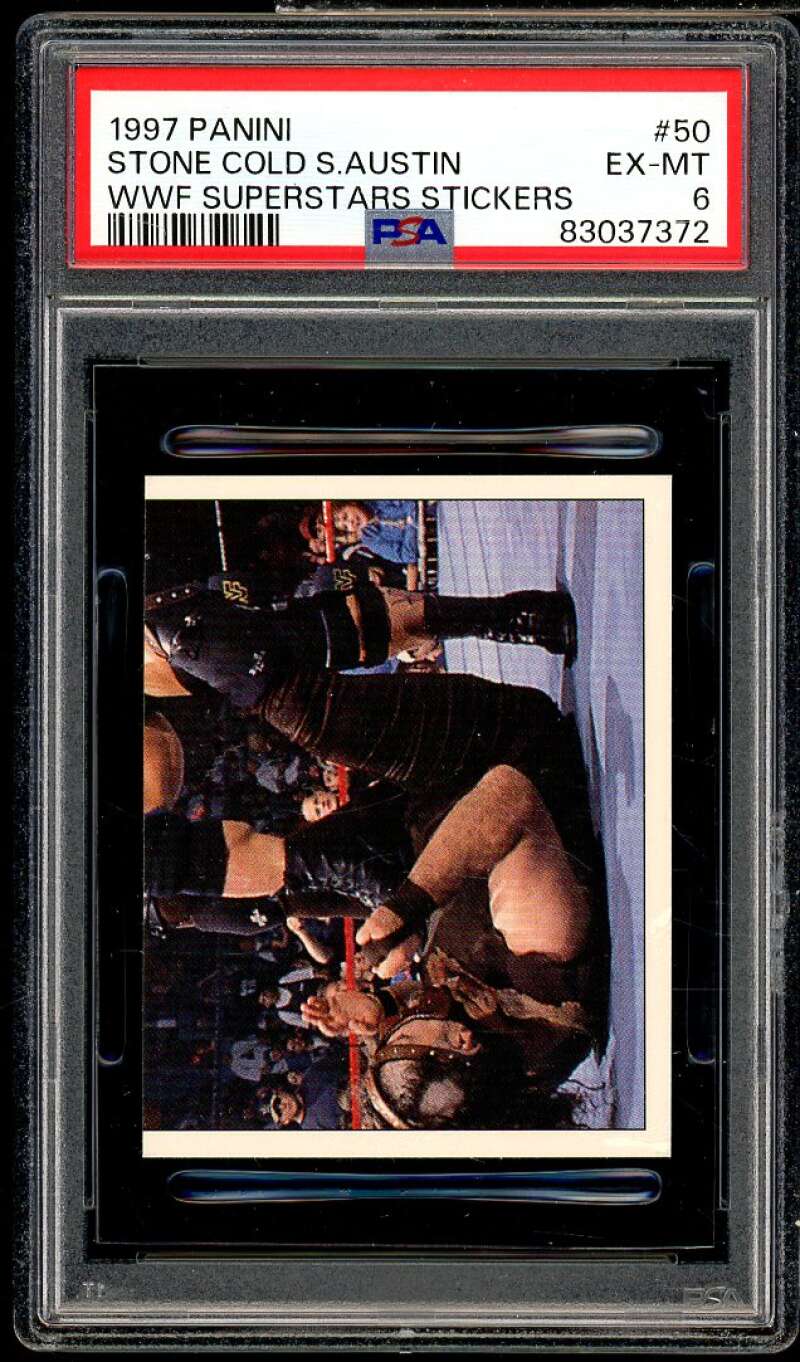 Stone Cold Steve Austin Card 1997 Panini WWF Superstars Stickers #50 PSA 6 Image 1