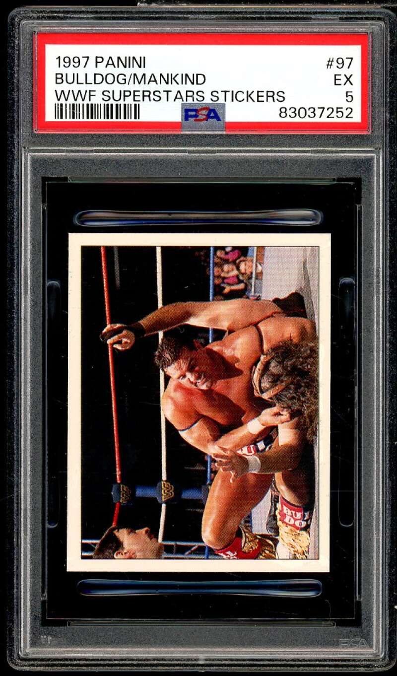 Bulldog/Mankind Card 1997 Panini WWF Superstars Stickers #97 PSA 5 Image 1