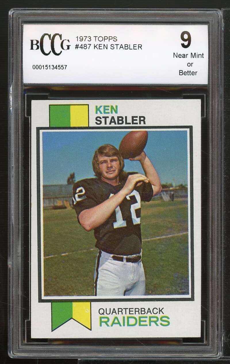 1973 Topps #487 Ken Stabler Rookie Card BGS BCCG 9 Near Mint+ Image 1