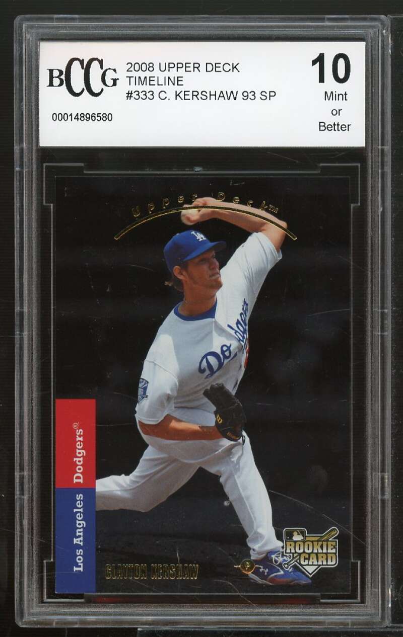 2008 Upper Deck Timeline #333 Clayton Kershaw Rookie Card BGS BCCG 10 Mint+ Image 1