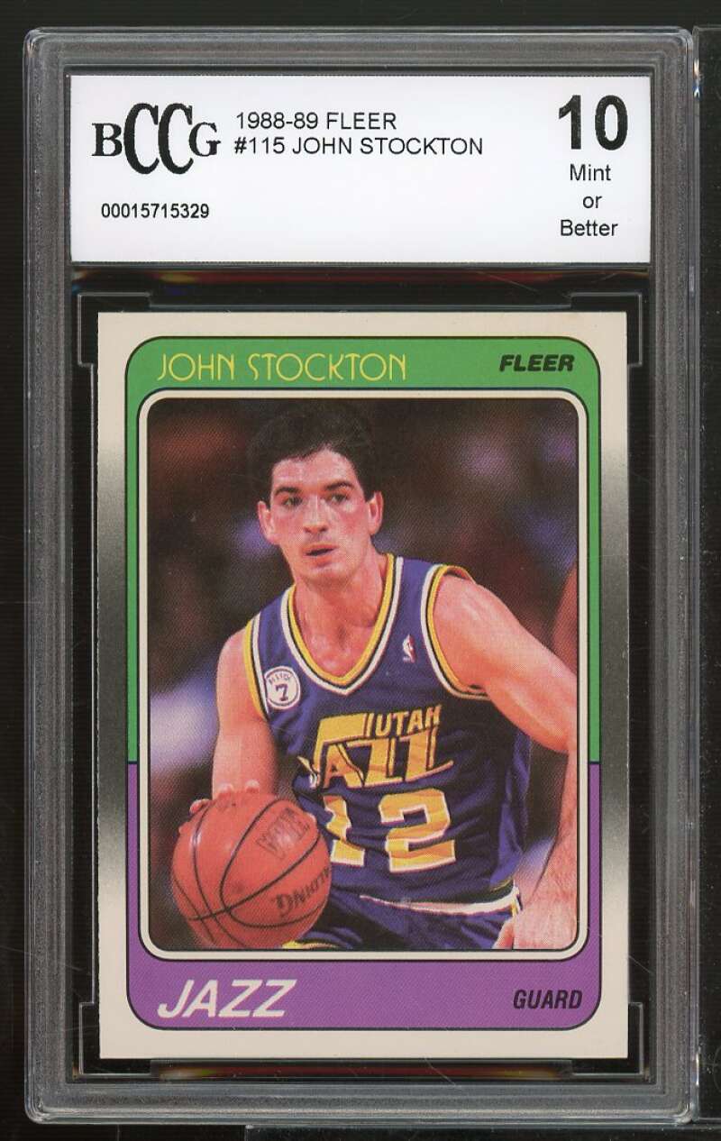 1988-89 Fleer #115 John Stockton Rookie Card BGS BCCG 10 Mint+ Image 1